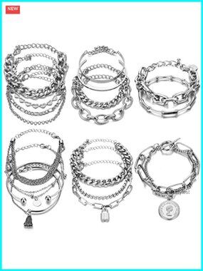 18-25 PCS(6 Pack) Boho Gold Silver Stackable Bracelets Set for Women